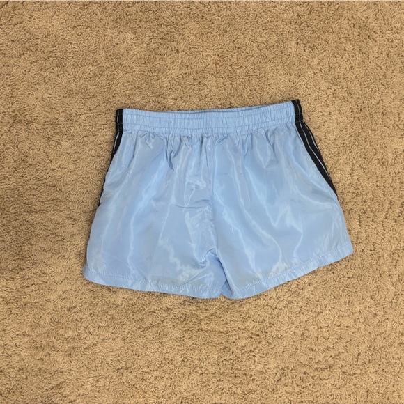 Sky Blue Women's Athletic Shorts with Black Stripes - Picture 2 of 5